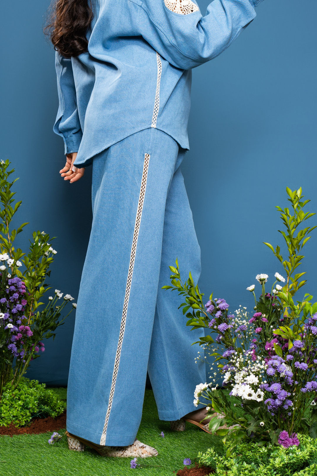 Denim lace pant