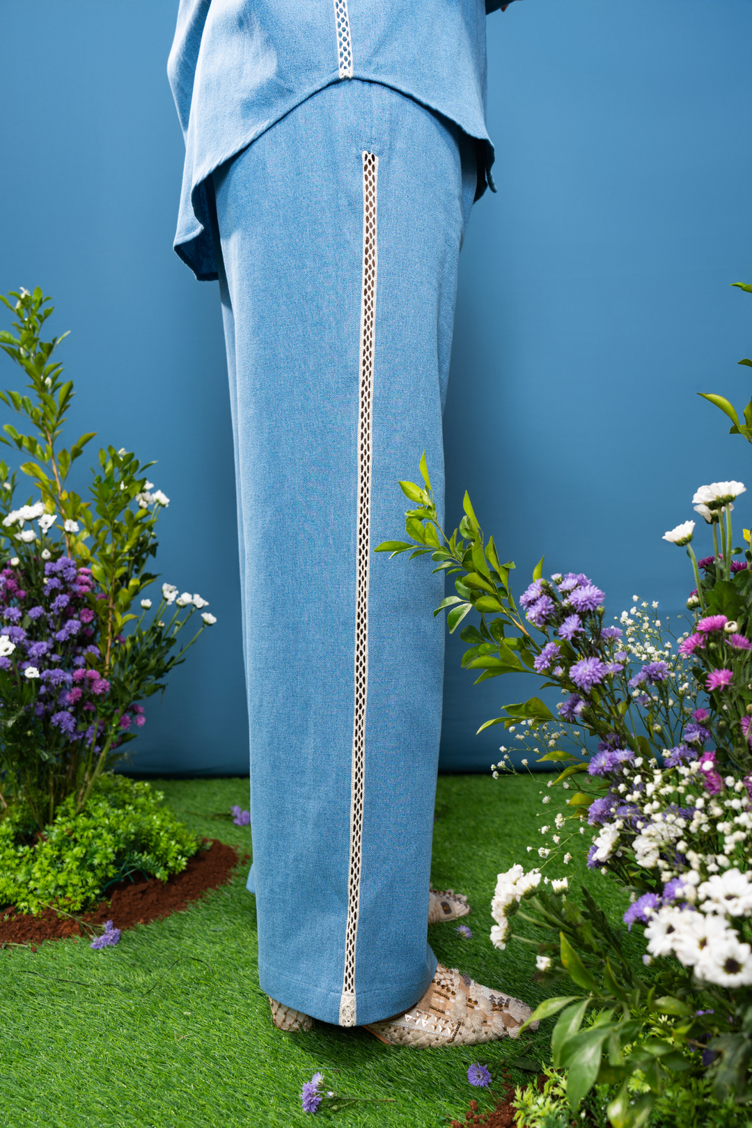 Denim lace pant